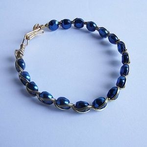 NEW Teal/Gold Tone Wire Wrap Egyptian Styl Bracelet 8"